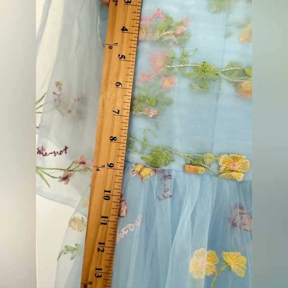 Elegant Cottagecore Tulle Embroidered Whimsy Floral Prom Dress in Light Blue 2 - Picture 9 of 15